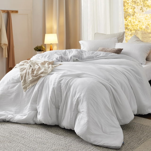Juego de edredón Bedsure, tamaño queen, reversible, blanco, 3 piezas