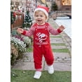 thumbnail image 4 of Cjfdfy Newborn Baby Girl Boy Christmas Outfit Three Piece Set My First Christmas Baby Outfit Striped Rompers And Embroidery Overalls With Hat Infant Holiday Fall Winter Outfit, 4 of 9
