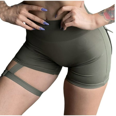 Tmtolofot Fashion Shorts For Female Quick Dry High Waist With Denim Cargo Pockets Short Tummy Control Solid Color Short Going Out Biker Fitness Shorts 1_Army Green Medium