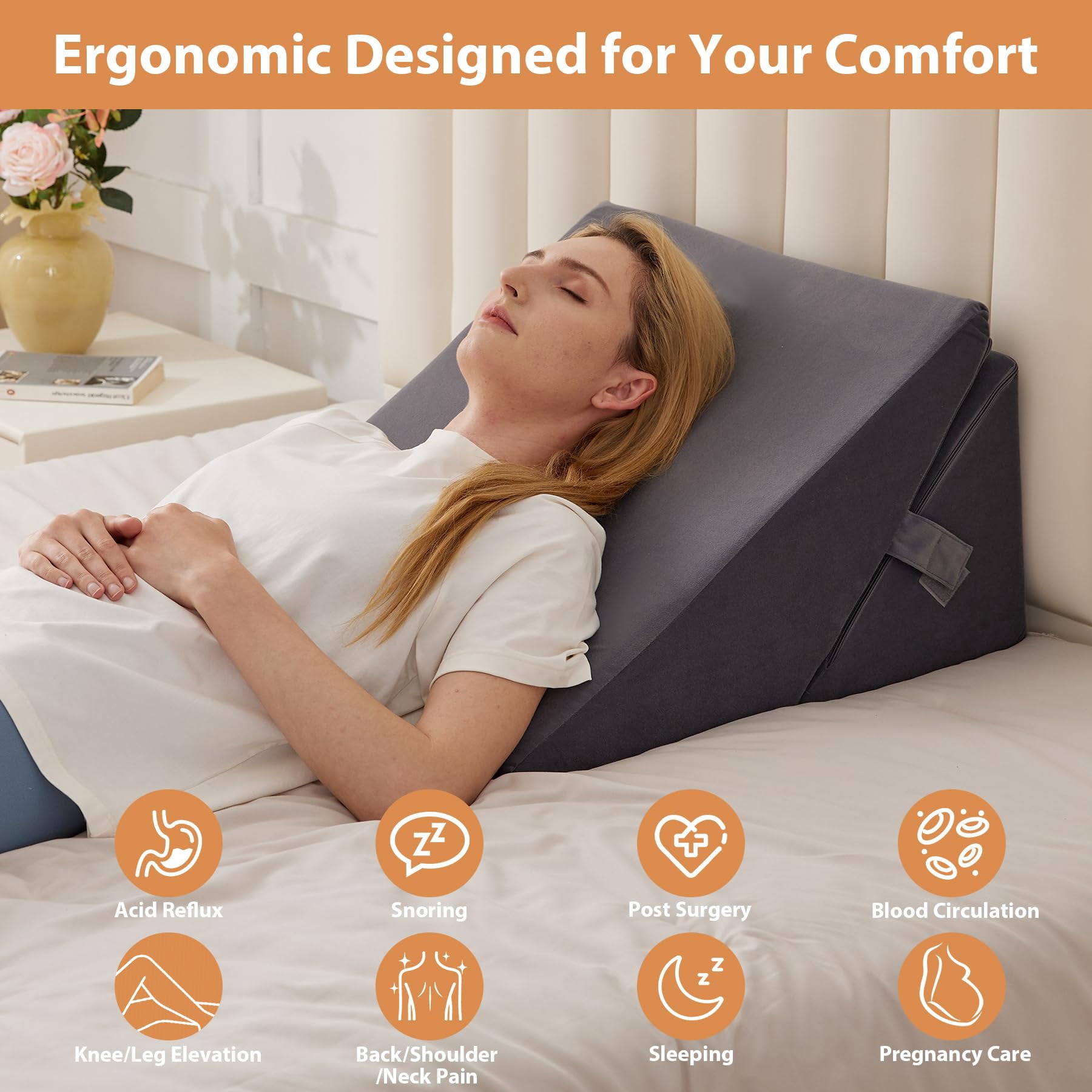 Wedge Pillow  Adjustable For Sleeping 9&12" Bed Set After Triangle Memory Foam Wedges Headboard Acid Reflux Grey
