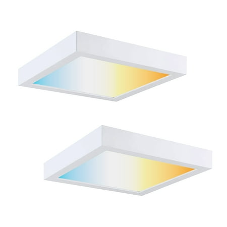 

RUN BISON 9 Inch LED Flush Mount Ceiling Light Equivalent to 60W 2700K-5000K CCT Selectable CRI 90+ Dimmable Square LED Panel Light Damp Rated ETL Listed White Finish -2 Pack