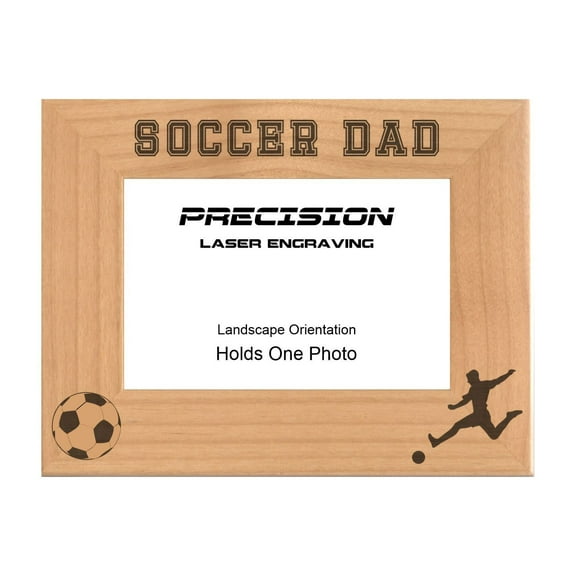 PrecisionNC Engraving Sports Frames Soccer Dad Engraved Natural Wood Picture Frame 4x6 Landscape