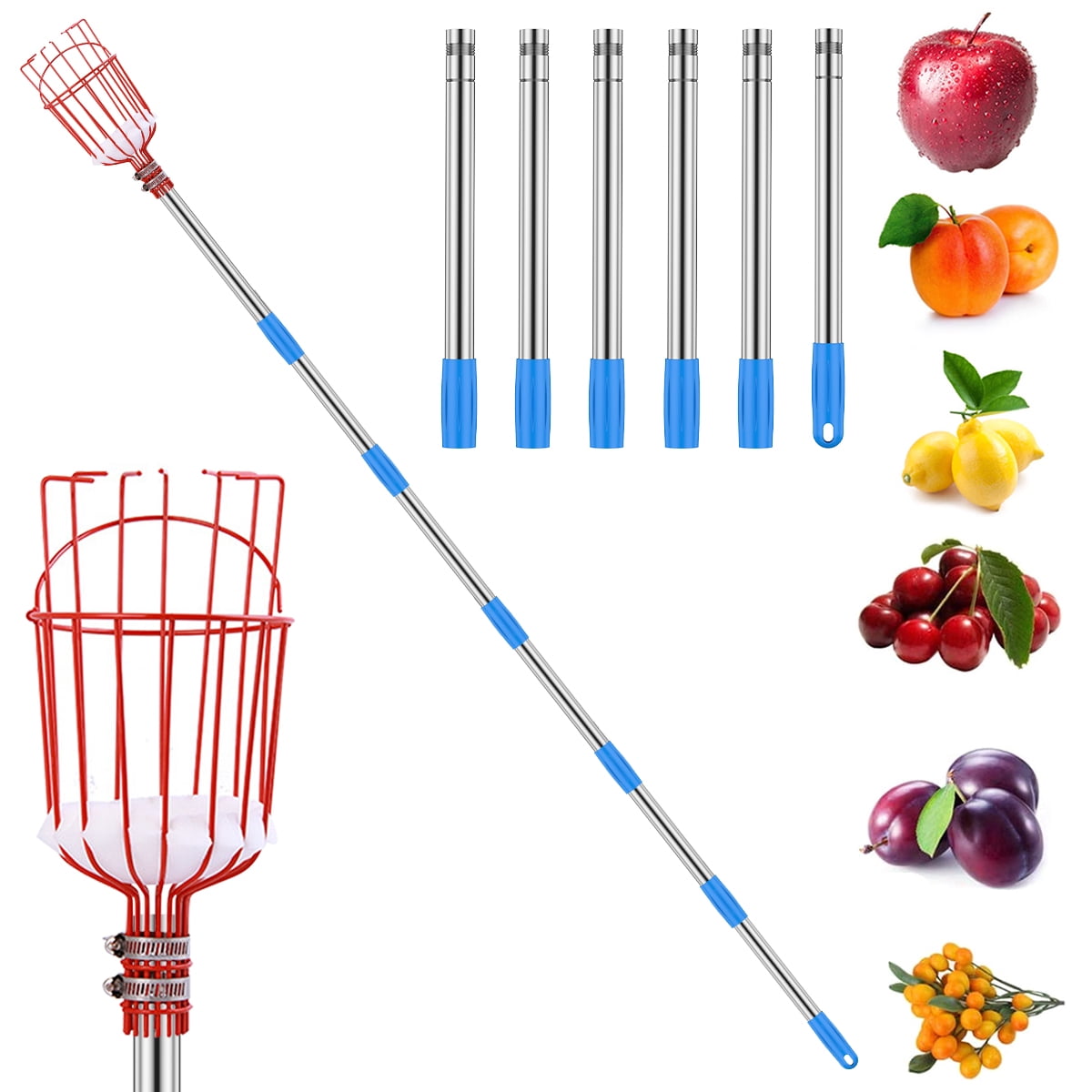 Fruit Picker Stick with Telescoping Pole Stainless Steel Fruit Picker