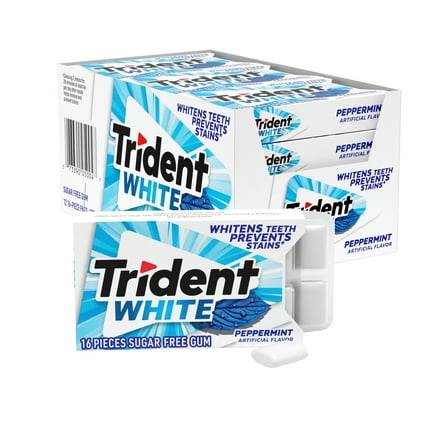 Trident White Peppermint Sugar Free Gum, 12 Packs of 16 Pieces (192 Total Pieces)