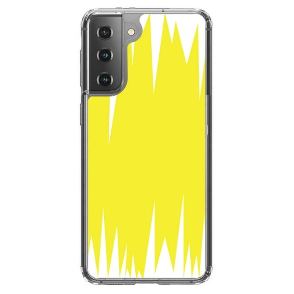 DistinctInk Clear Shockproof Hybrid Case for Galaxy S21  PLUS 5G (6.7" Screen) - TPU Bumper, Acrylic Back, Tempered Glass Screen Protector - Yellow White Spikes