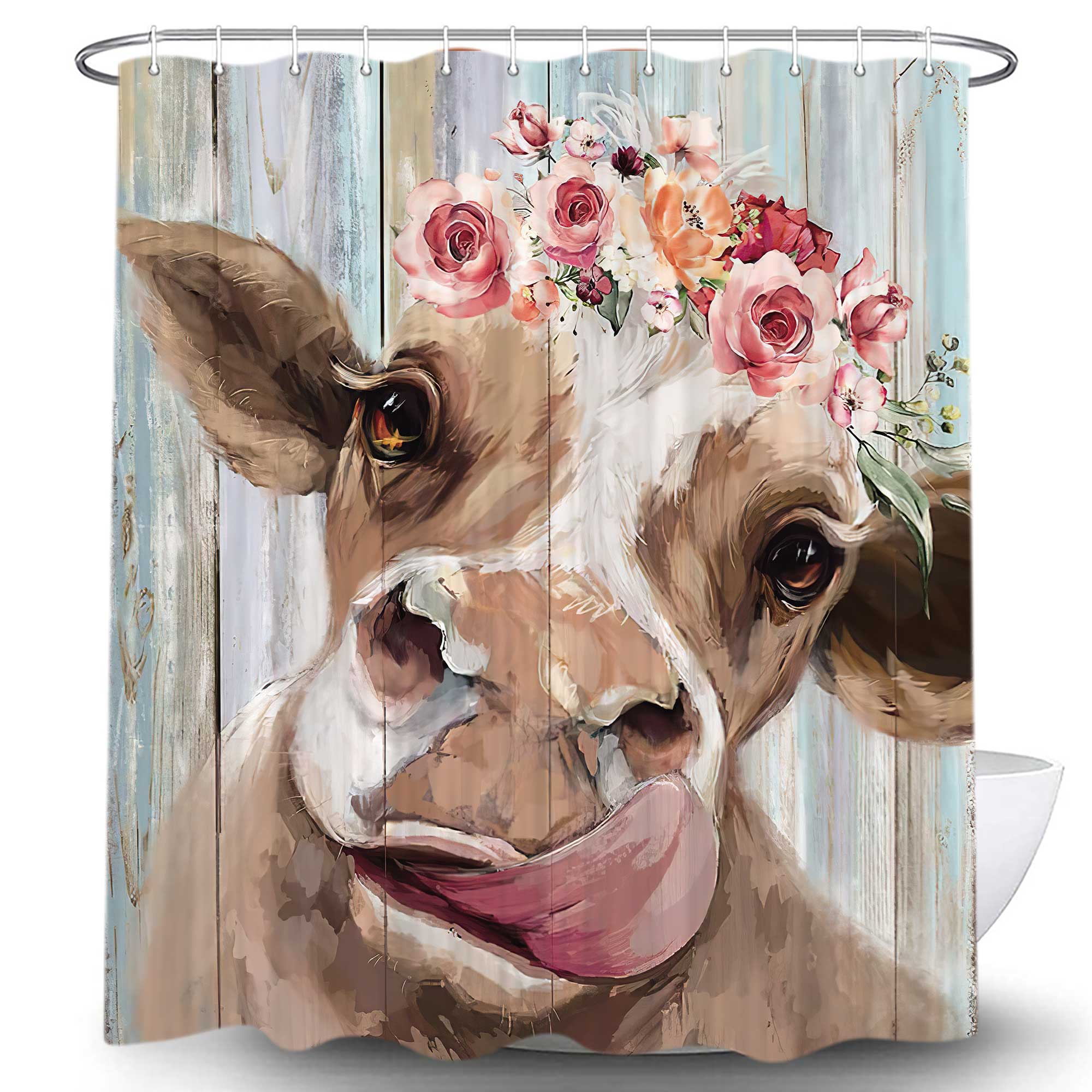 Farmhouse Cow Shower Curtain for Bathroom, Cute Rustic Farm Animals on ...