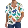 thumbnail image 3 of Vsdgher Colorful Dinosaur Print Men's Wrinkle Free Untucked Cuban Shirt Business Casual Button Down Shirts Short Sleeve Shirt, 3 of 7