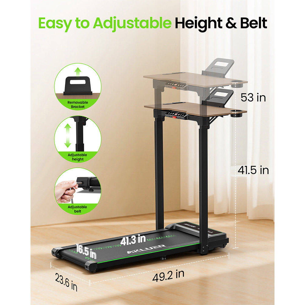 AKLUER P3-D Adjustable Height Desk Treadmill for Home & Office, 2.5HP Quiet Powerful Motor, 0.6-6.2MPH Adjustable Speed, 330LBS Weight Capacity, 6-Layer Anti-Slip Shock Absorbing Running Belt
