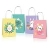 12 Pieces Happy Easter Day Treat Bags with Handles Large Goodie Gift Bags Recycled Cardboard Bags for Kids School Classroom Party Favor Supplies Decor Bunny and Eggs Easter Basket Containers