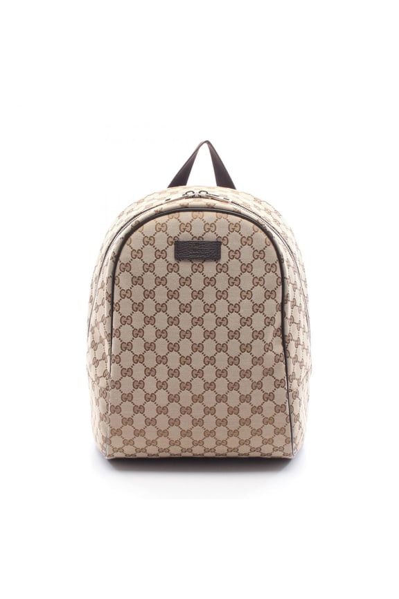 Pre-Owned Gucci GG Canvas Backpack, and Leather, Women's, Beige Brown, 449906