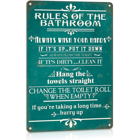 Bathroom Decor Sign Rustic Farmhouse Decorations, Bathroom Rules Aluminum Metal Signs Retro Home Wall Art 8 x 12 inches