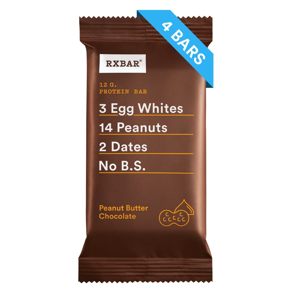 RXBAR Peanut Butter Chocolate Whole Food Protein Bars, Gluten Free, 4
