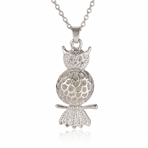 Owl Glow in Dark Necklace Silver Plated Women Ginger Lyne Collection - Blue
