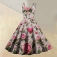 thumbnail image 2 of LWavelet 2026 Valentine's Soft Vibe Valentine Sundress, Spaghetti Strap Heart Print Fitted Waist Flared Dress Multicolor L, 2 of 4