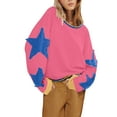 thumbnail image 3 of Penkiiy Women Chandail en Molleton Surdimensionné en Coton à Manches Longues Col Rond Étoiles T-Shirts Automne 2024 chandail m Rose, 3 of 6