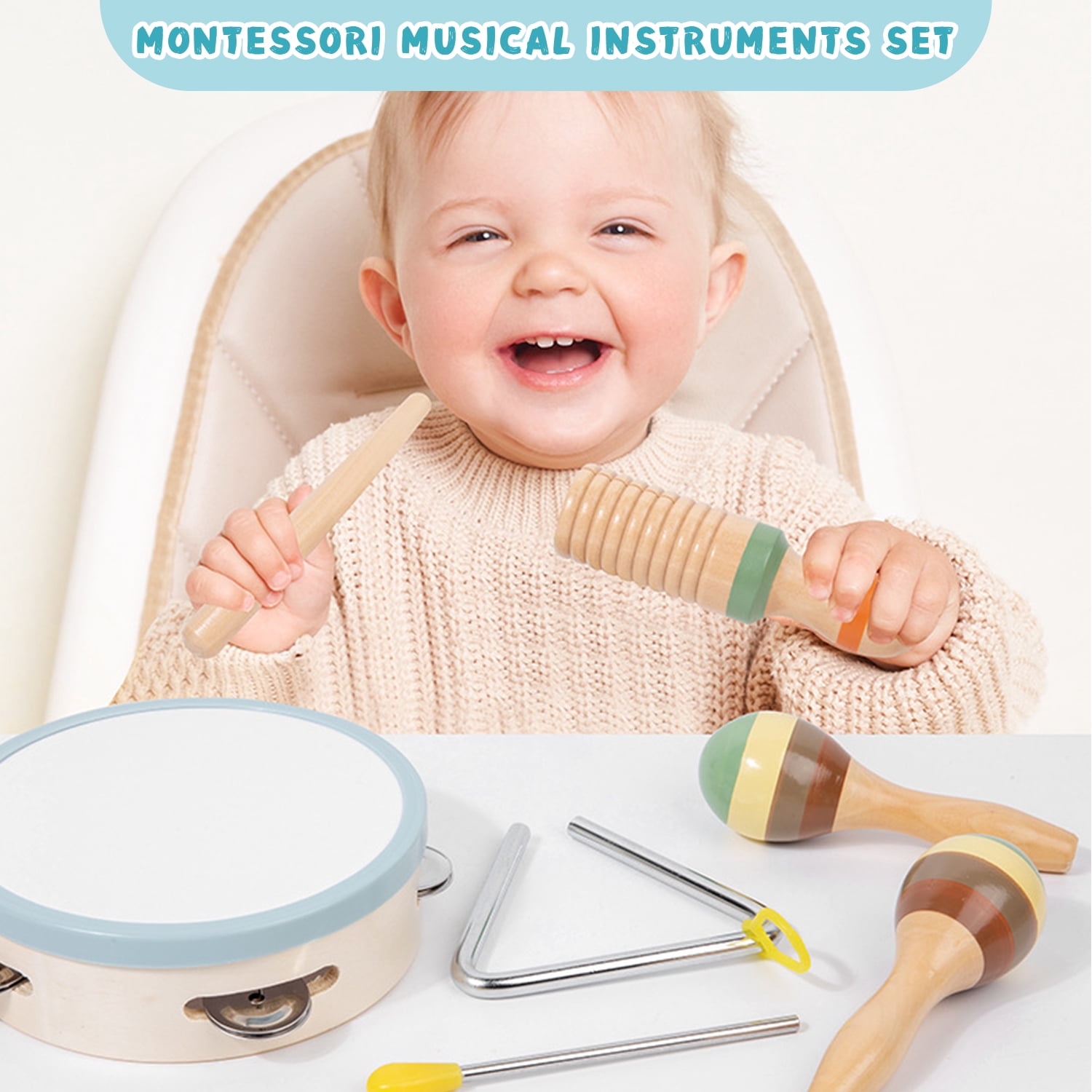 Sunforu Montessori Toys for Toddlers 1-3, Preschool Educational Musical Toy for Infant Boys and Girls, Wooden Musical Instruments for Toddler Best Birthday Gift