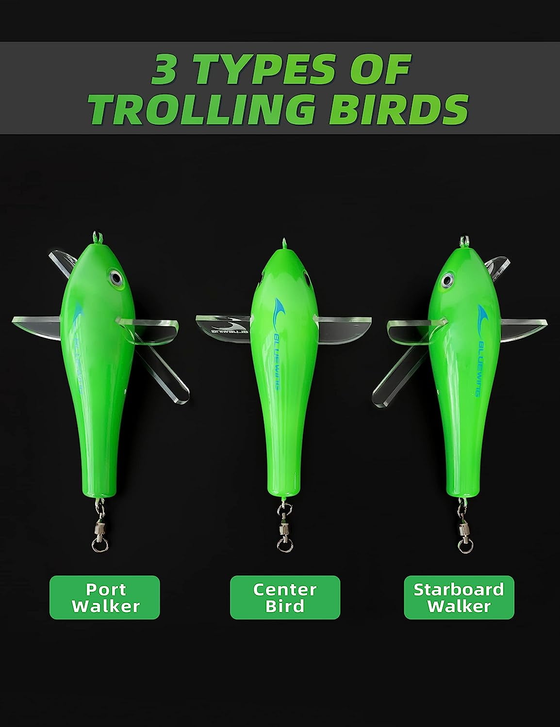 BLUEWING Deluxe Trolling Bird 1pc Trolling Lures 7.28in Mahi Trolling Lures  for Big Game Tuna Teaser, Yellow/Green 