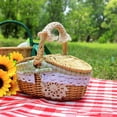 thumbnail image 4 of EIMELI 1Pcs Lace Decor Large Capacity Handmade Camping Storage Basket Natural Wicker Basket with Handle Lid Camping Accessories, 4 of 10