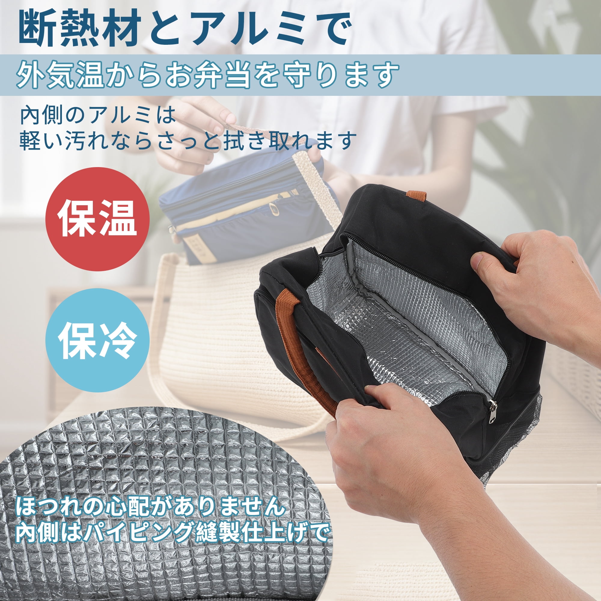 Unique Bargains Reusable Insulated Lunch Tote Bag Black Square Shape