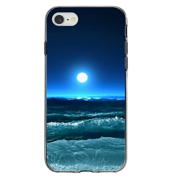 DistinctInk Clear Shockproof Hybrid Case for iPhone 7 8 SE (2020 Model) 4.7" Screen TPU Bumper Acrylic Back Tempered Glass Screen Protector - Moonlit Ocean Waves