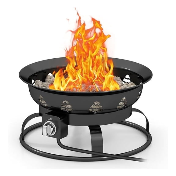 Portable Propane , 21 Inch Smokeless Fire Bowl with Cover, Natural Lava Rocks, Holder, 58,000 BTU Round Outdoor Gas Firepit for Outside Camping, Patio, Yard
