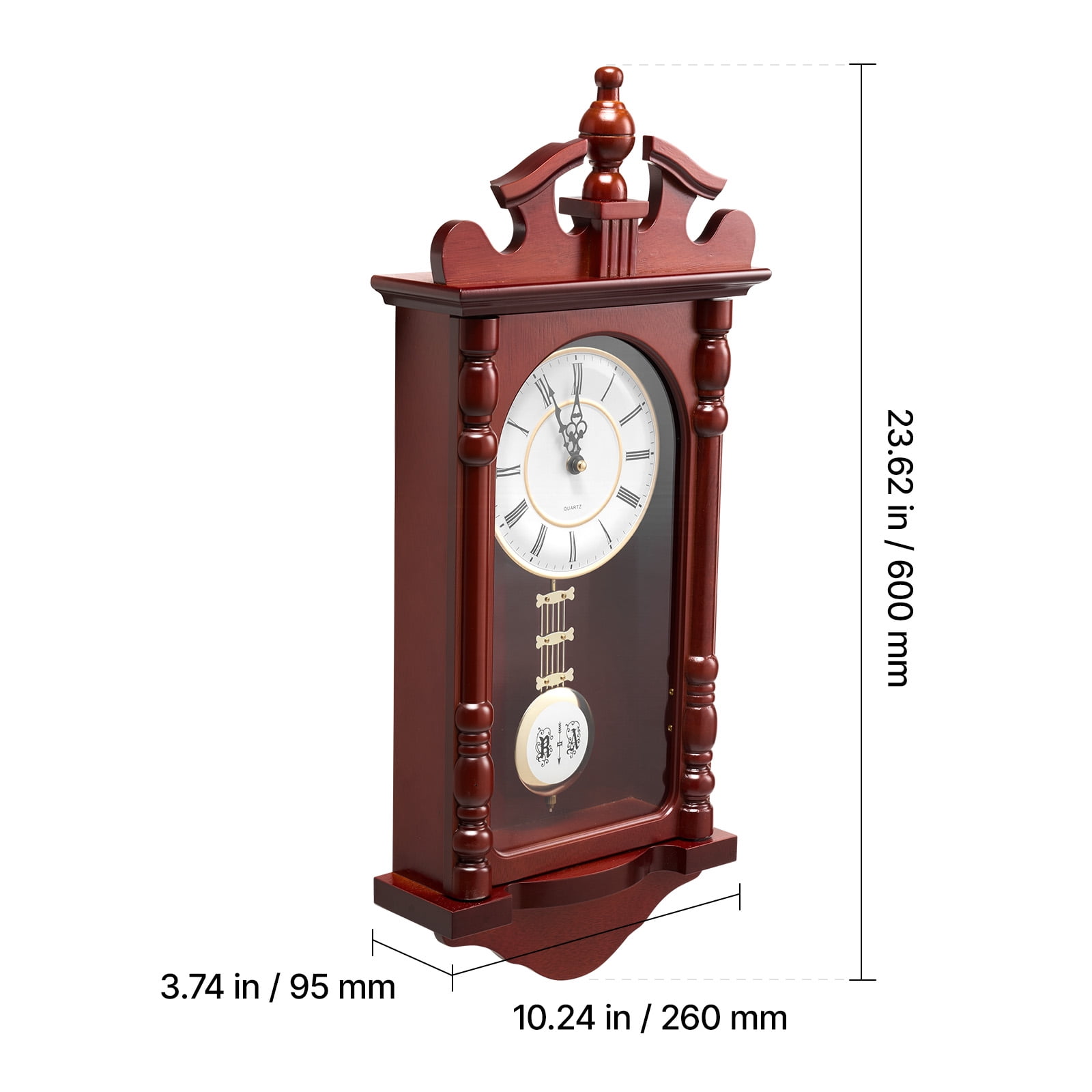 KFFKFF Classic Grandfather Clock, 23.2 in Vintage Pendulum Wall Clock, Pine Wood & MDF Construction with Quartz Mechanism and Silent Operation, Ideal for Living Room, Bedroom, Home Decoration & Gift