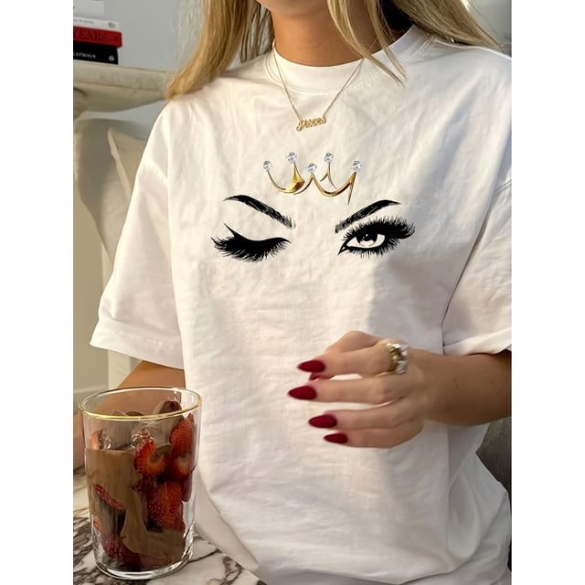 Camiseta Básica para Mujer Verano TranspirableVintage Round Neck Geometric Print T-Shirt for Women, 100% Polyester, Machine Washable - Summer Knit Top, Casual, PrintFather's Day, Mother's Day, New Y