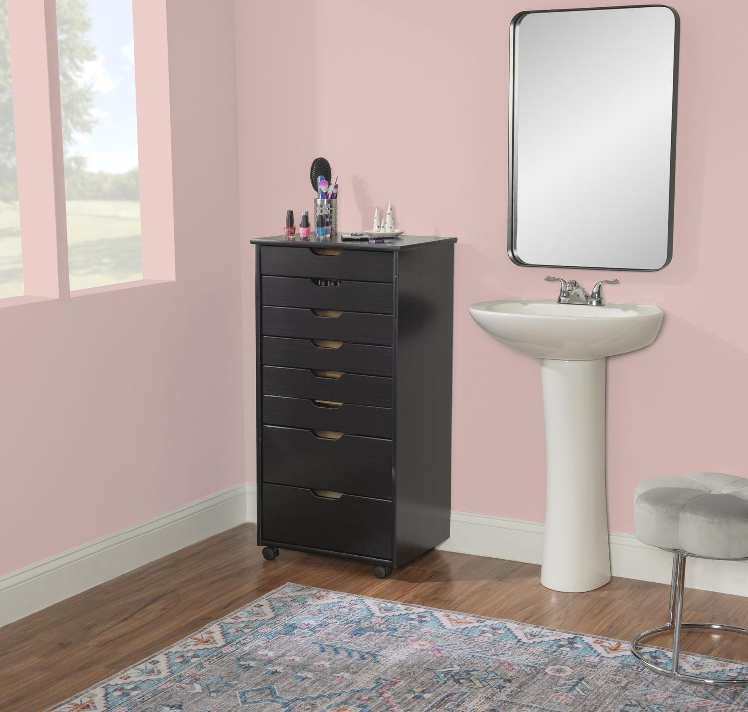 Chariot de rangement roulant Craydon à huit tiroirs, noir