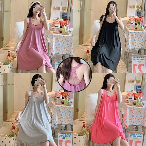 Chroia Women's Built In Bra Full Slip Dress - Slim Sleeveless Strap Camisole Lingerie Sleepwear