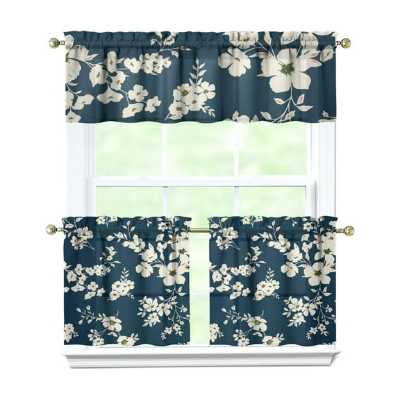 Kitchen Curtains and Valance Set 24 Inch Tier Pioneer Colorful Floral Curtains Small Drapes for Cafe Living Room Bathroom Farmhouse 3 Pieces Set Rod Pocket