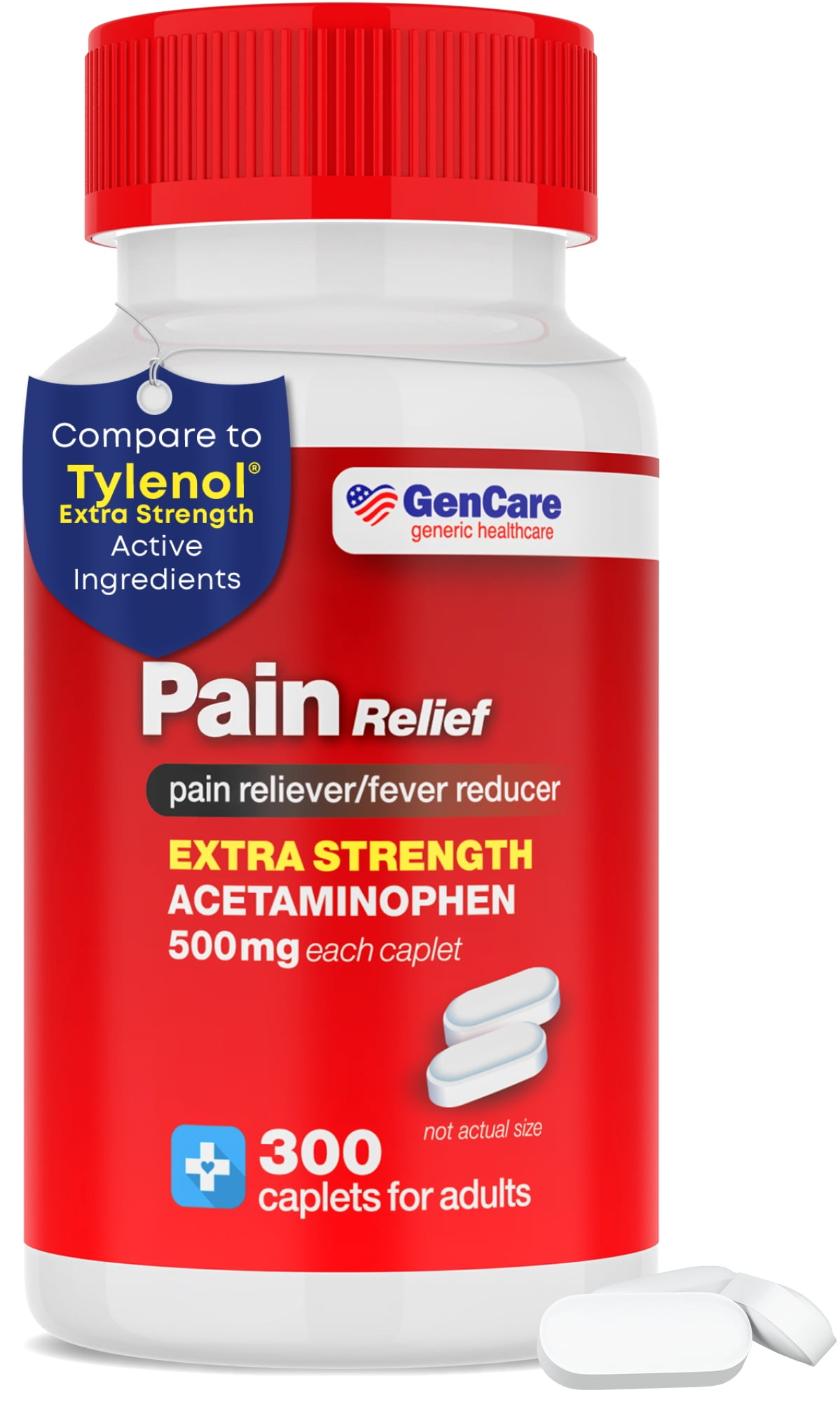 GenCare Extra Strength Acetaminophen 500mg Pain Relief Fever Reducer, 300 Caplets