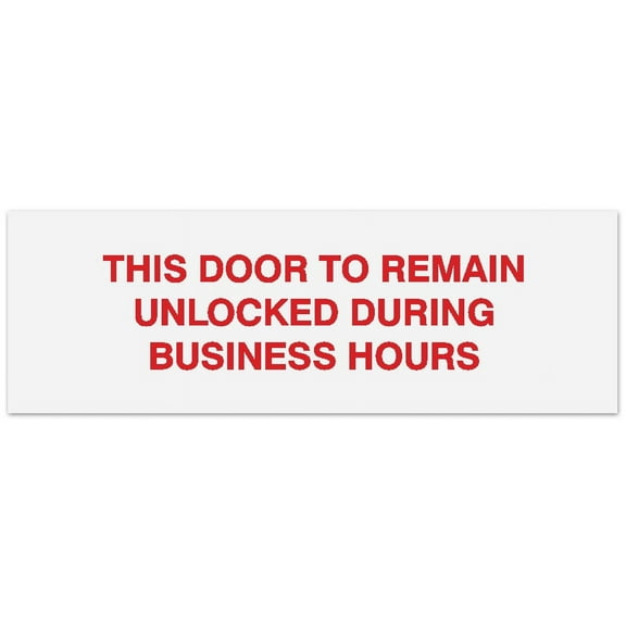 Signs ByLITA Basic This door to remain unlocked during business hours Sign - Laser-Engraved Lettering | Durable ABS Plastic | Vibrant Colors | Powerful Foam Tape (White/Red) - Large