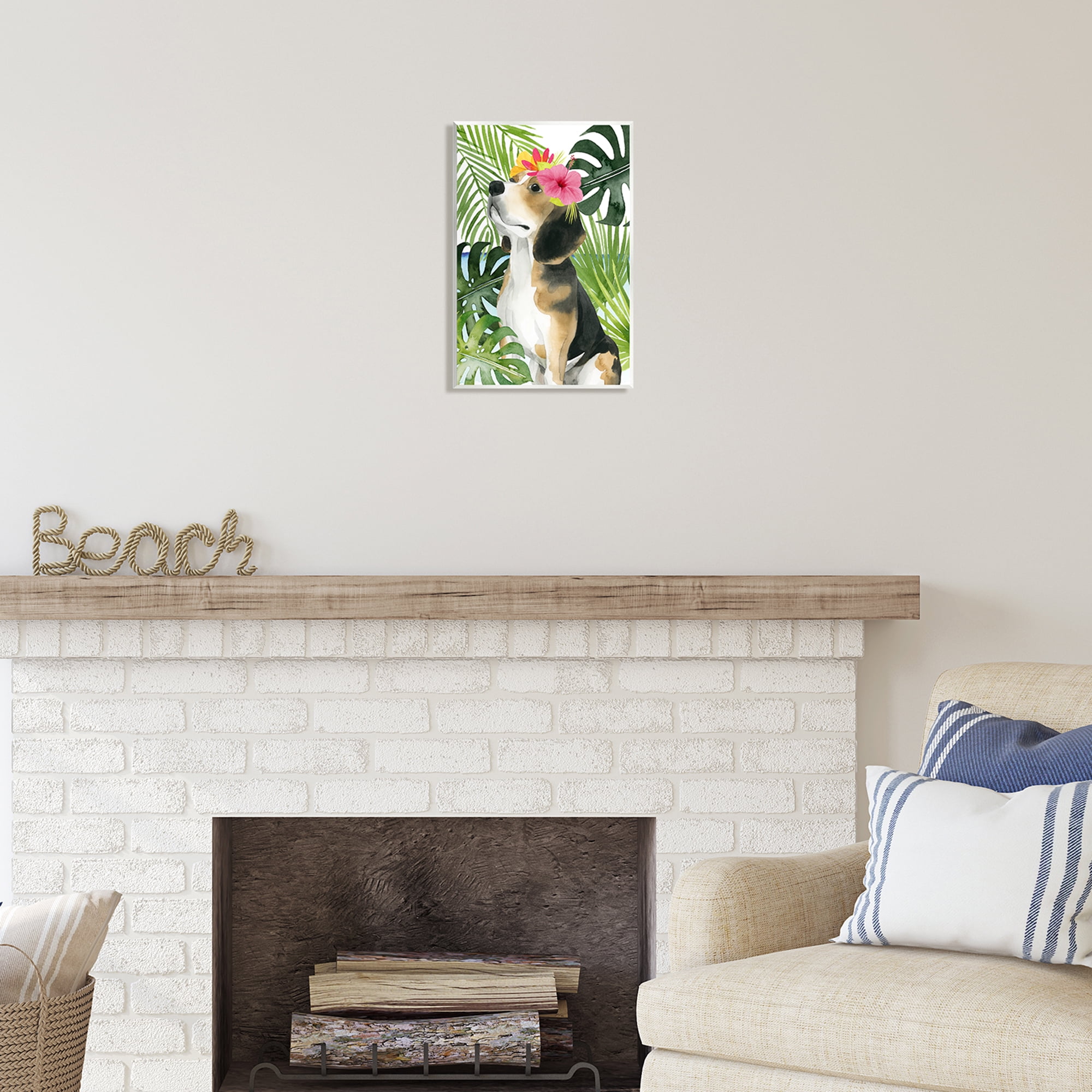 Stupell Industries Puppy with Hibiscus Animals & Insects Painting Unframed Art Print Wall Art, 10 x 15