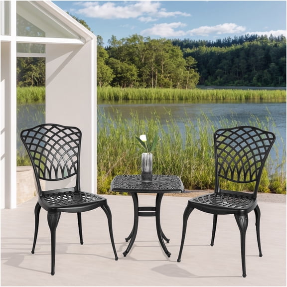 JERFIT 3-Piece Outdoor Bistro Set with Round Table and Chairs, Cast Aluminum Patio Dining Set for Garden, Balcony, Porch in Black