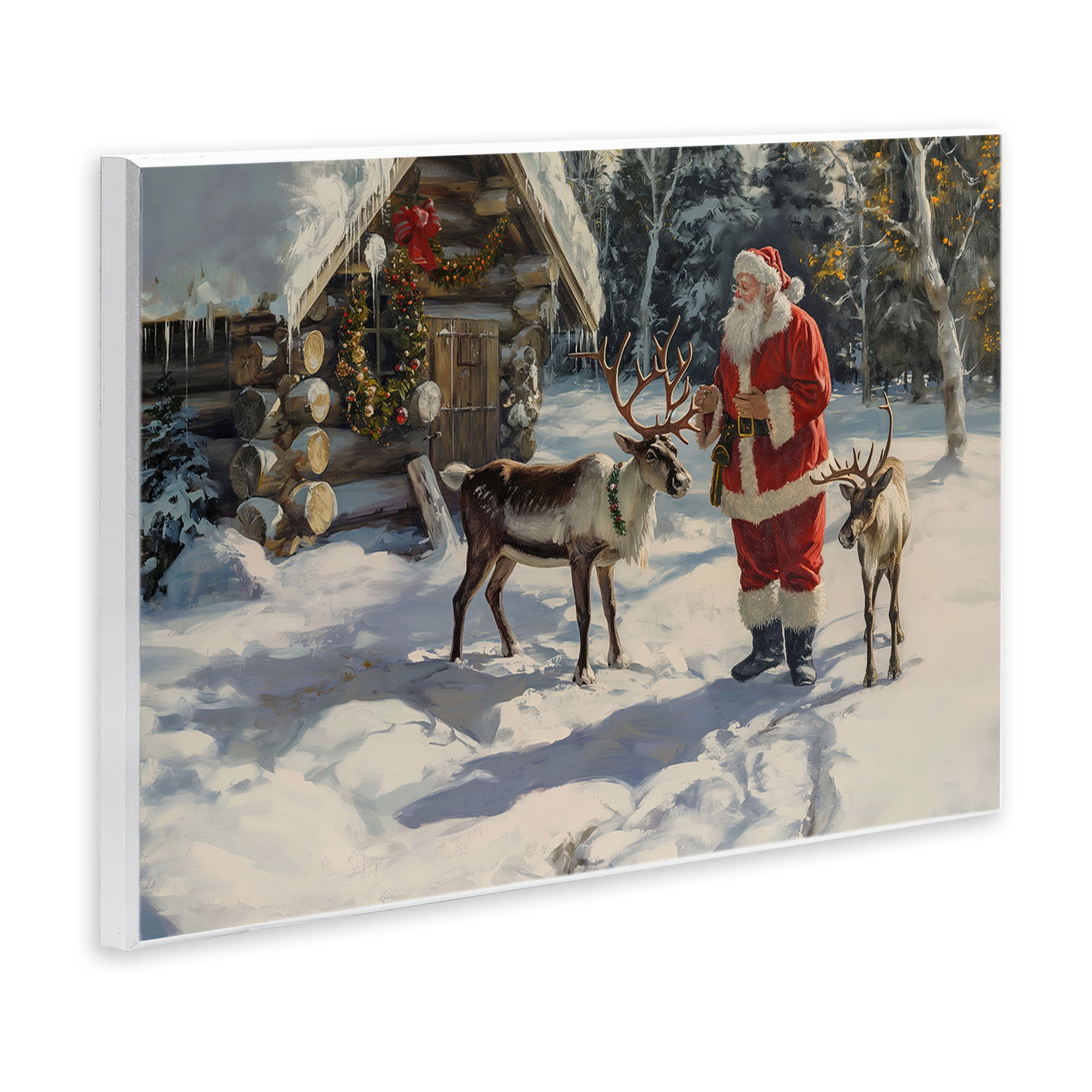 Stupell Industries Santa & Reindeer Scene Holiday Painting Unframed Art Prints Wall Art, 19 x 13