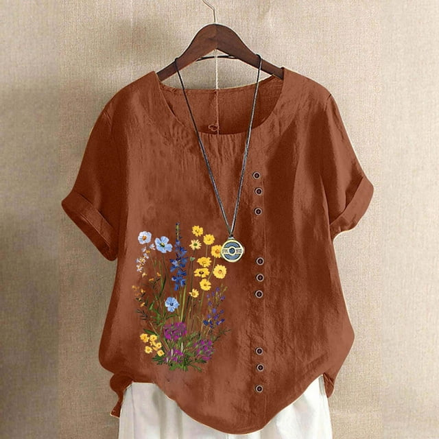 Xuyuer Women Tops Causal Summer Short Sleeve Oversized T Shirts Loose Blouses Fashion Round-Neck Comfy Women Tunic Tee Shirts Tops Loose Fit Regular Blouse