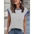 thumbnail image 5 of 1pcs Womens Tops Dressy Casual Summer Striped Shirts Cap Sleeve Tops Color Block Loose Fit Blue S To prevail in kind, 5 of 5
