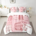 thumbnail image 2 of jejeloiu Cartoon Western Architecture 7pcs Bedding Comforter Set,Pink Telephone Booth Queen Bedding Sets,Big Ben Queen Sheet Sets For Girls Teens,Breathable Home Decor Reversible, 2 of 8
