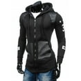 thumbnail image 7 of JLFKNG Mens Casual Lightweight Jacket Fashion Patchwork Leather Jacket Long Sleeve Zipper Up Hooded Jackets With Pockets Mid Length Comfy Mens Clothes, 7 of 7