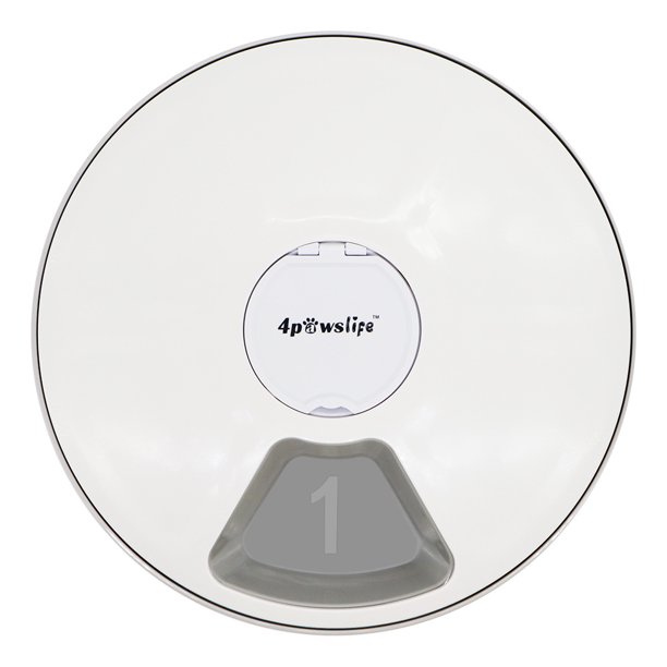 Dispensador automático de comida para perros y gatos - Pantalla LED, 6 compartimentos - Función de música integrada, ABS blanco roto