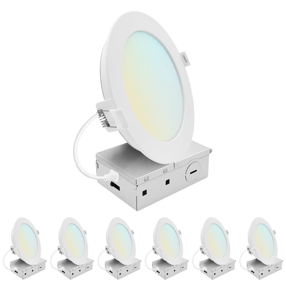 LUXRITE 6 In. LED ECO Backlit Mini Panel Light, 5CCT 2700K-5000K, 1400LM, 15W, 100 Beam Dimmable ETL & Wet Rated 6 Pack