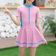 thumbnail image 5 of Odeerbi 2-9 Años Vestido de Baño de Una Pieza de Niñas Vestido de Baño de Entrenamiento de Verano Con Pantalones Cortos Ropa de Playa Hawaiana Color Bloqueado Rash Guard Traje de Baño, 5 of 9