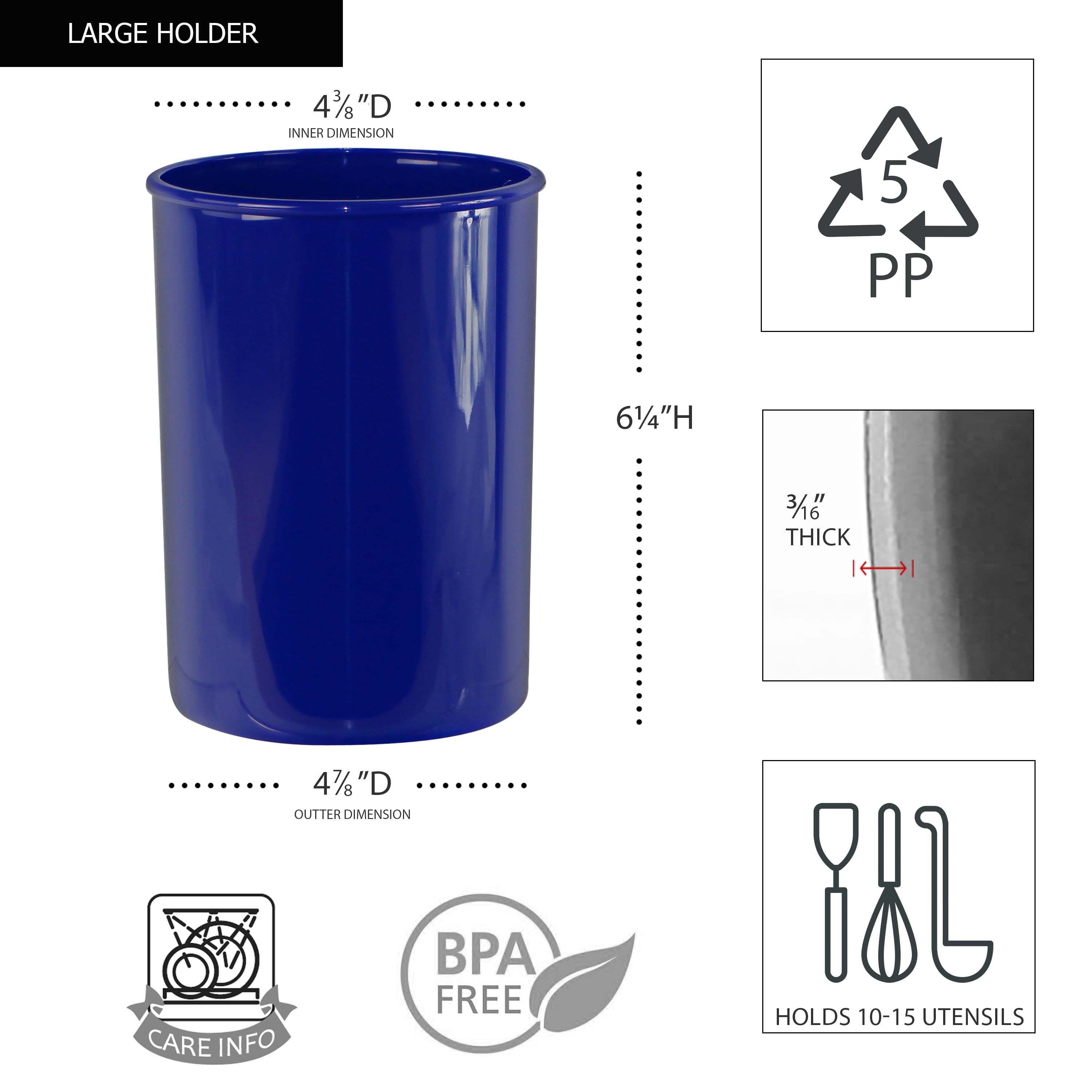Reston Lloyd Multipurpose Utensil/Crock Holders Organize Wide Variety of Sizes of Utensils & Tools, Includes Extra Large, Large, & Miniature, Indigo