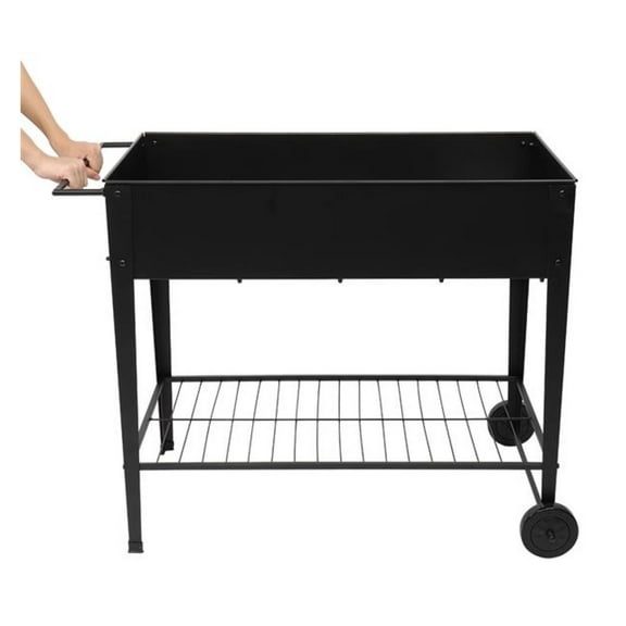 Raised Garden Bed Cart with Wheels - Mobile Elevated Metal Planter Box for Outdoor Indoor Use, Vegetables, Flowers, Tomatoes - Black