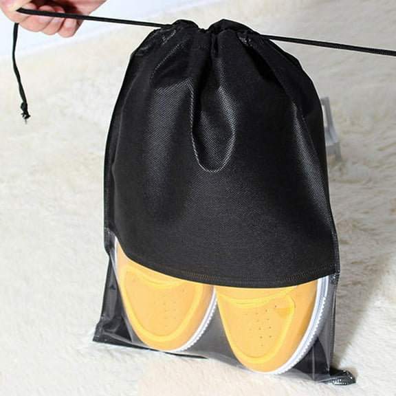 HOMEMAXS Travel Shoe Bags for Kids Made of Nonwoven Cloth with Drawstring Design Black Color Perfect for Home and Travel Use 12pcs