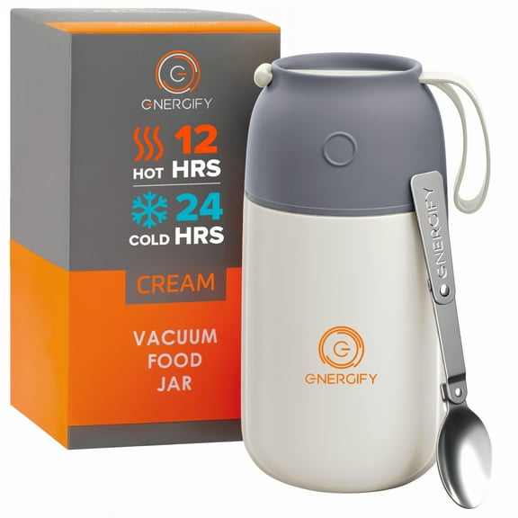 ENERGIFY Vacuum Insulated Thermos Food Container, Stainless Steel, 24oz, Cream