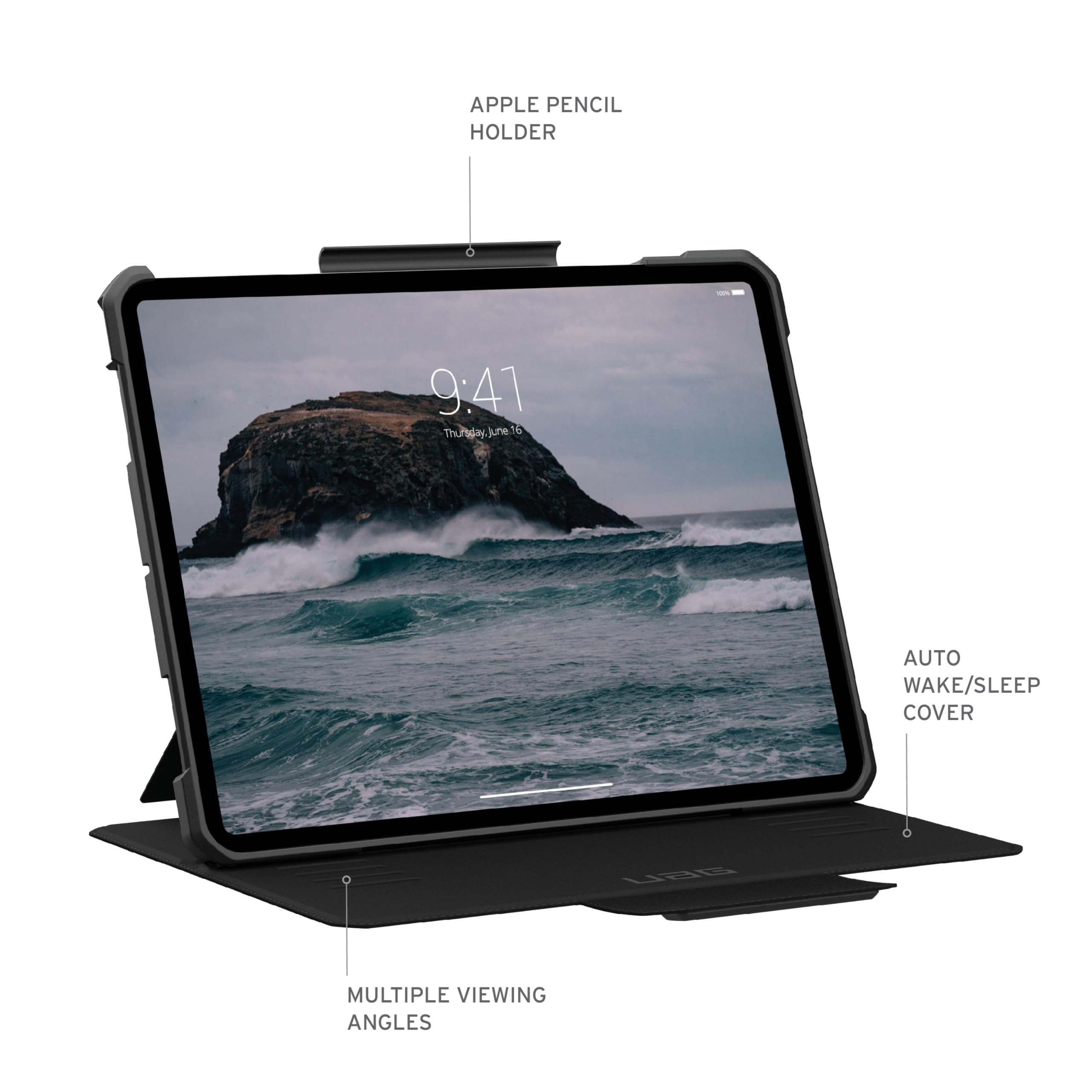 UAG iPad Pro 13" Case M5 2025 8th Gen, M4 2024 7th Gen A3360 A3361 A3362 A2926 Adjustable Multi-Angle Stand Pencil Holder Auto Sleep/Wake Folio Cover, Metropolis SE Black