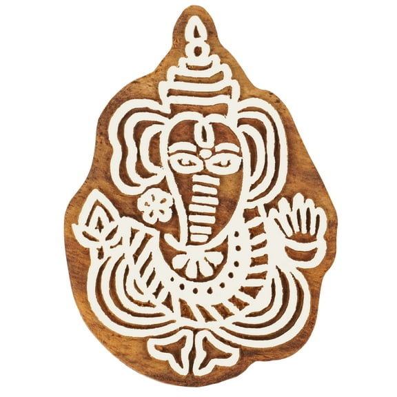IBA Indianbeautifulart Textile Printing Block Ganesha Hand Carved Wooden Stamp Wood Block Printing Textile Stamps For Fabric/ Pottery Blocks-3 Inch