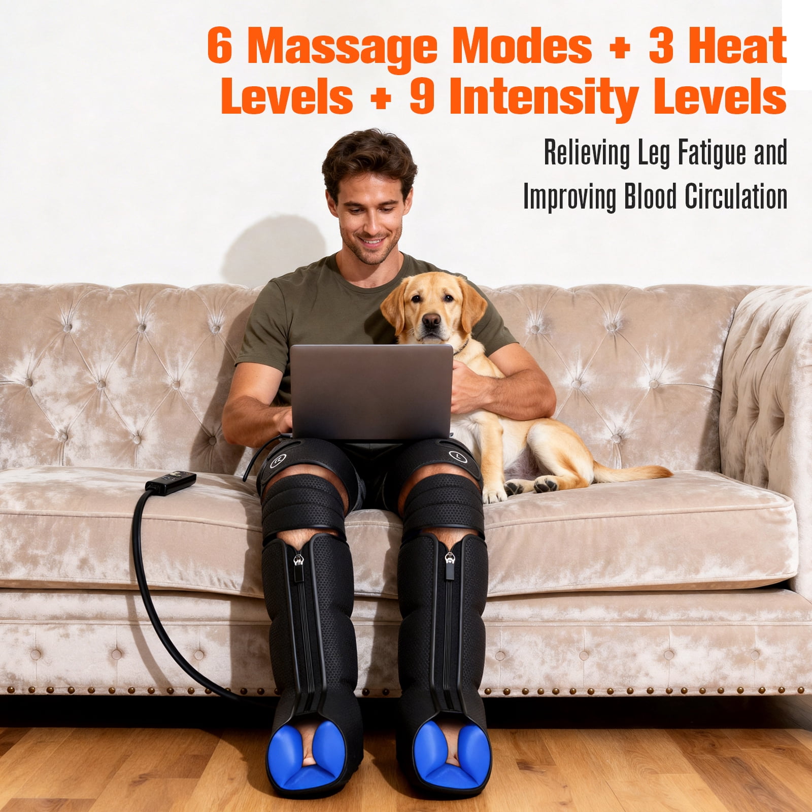 HLTHZONE Leg Massager with Heat & Compression for Circulation & Pain Relief, Gifts for Mom Dad Men Women, Full Leg & Foot for Swelling, 6 Modes 9 Intensities 3 Heat, Easy Use LCD Display