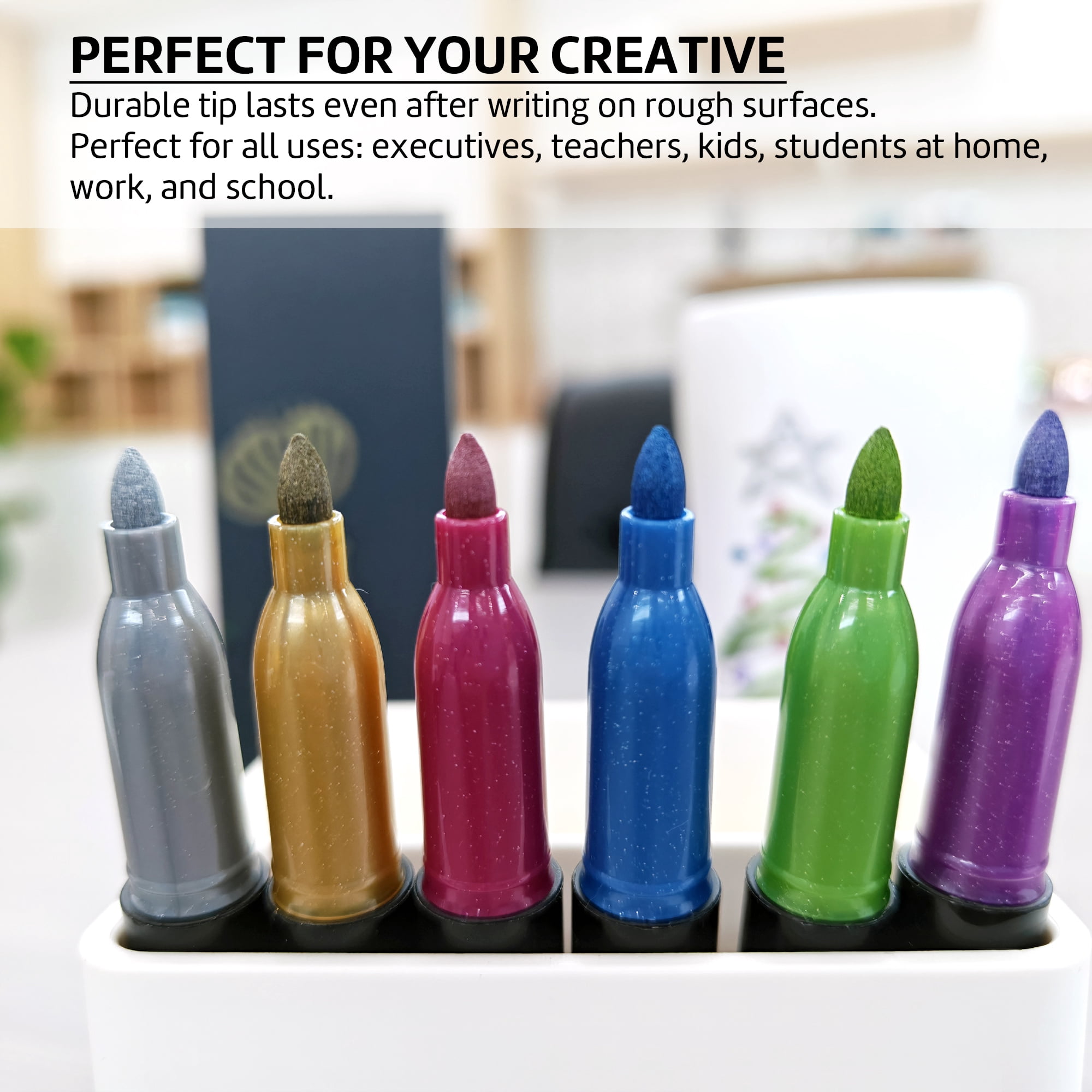 BAZIC Permanent Markers Metallic 6 Color, Fine Line Glitter (6/Pack), 12-Pack